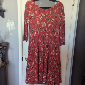 torrid Red Tattoo-Print 3/4 Sleeve Fit & Flare Dress